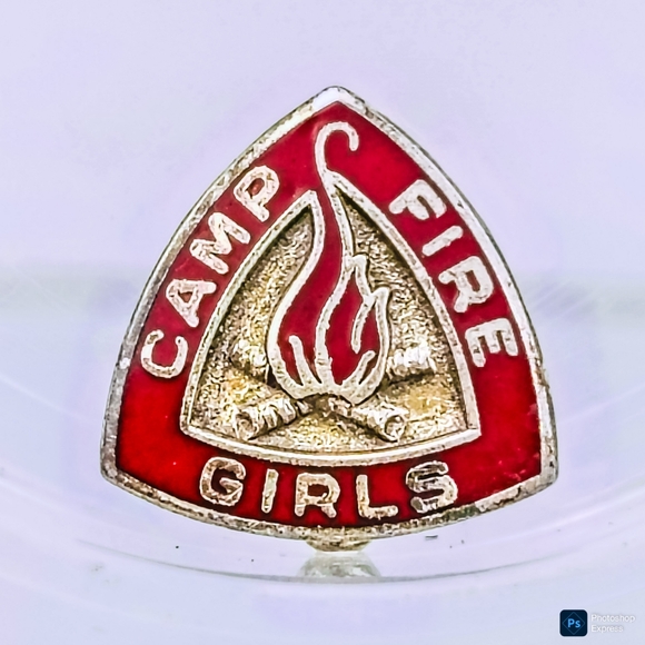 Vintage Jewelry - Vintage Red and Silver Camp Fire Girls Pin